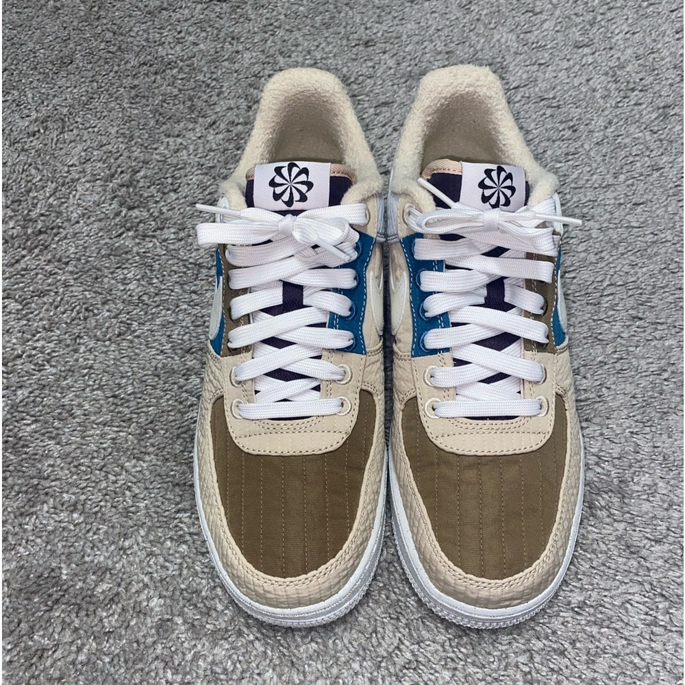 Men Size 8.5 Air Force 1 Toasty Brown, Kelp, Purple and Blue Grey Fog.